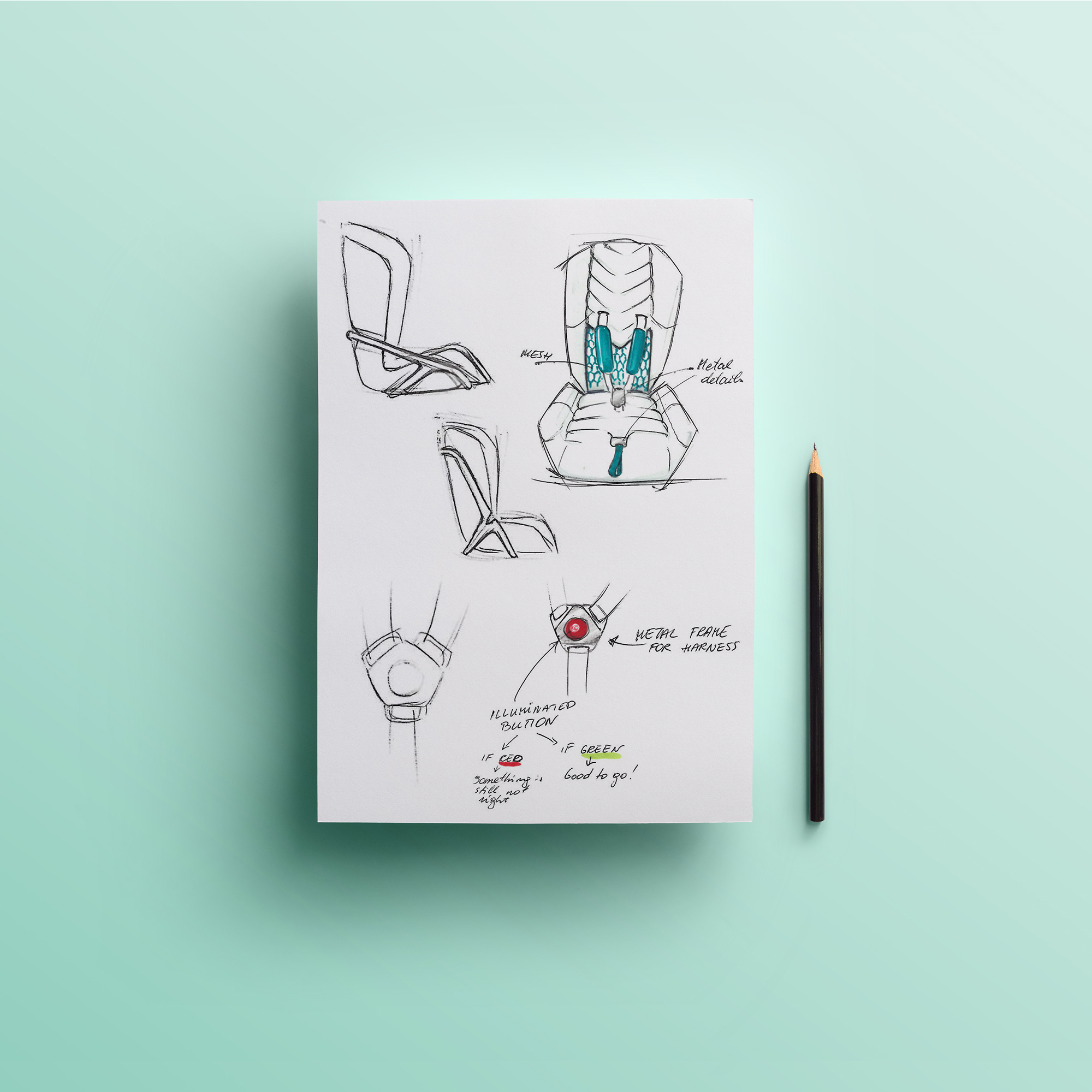 Industrial design sketches for smart baby cart seat design