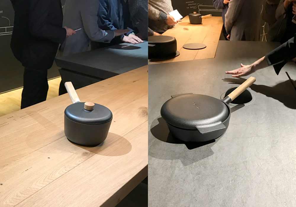 Salone del Mobile 2018: Industrial design by Elica kitchen with wood and stone stovetops