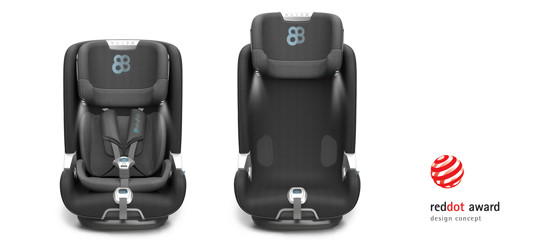 Red Dot Award winner 2018: Smart design for baby car seat with sensors and comfortable shapes
